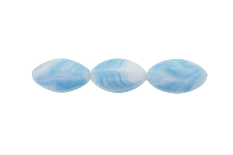 GLASS BEADS - MURANO STYLE - ELLIPSE - OPAQUE - 24х16mm WHITE AND BLUE (LIGHT) - 48pcs. Hole:1.5mm