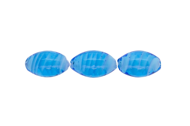 GLASS BEADS - MURANO STYLE - ELLIPSE WITH SPIRAL FILLING - 24х16mm BLUE SKY (DARK) AND WHITE - 48pcs. Hole:1.5mm