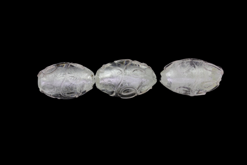 GLASS BEADS - MURANO STYLE - ELLIPSE WITH SILVER FILLING - RELIEF - 24х16mm WHITE - 48pcs. Hole:1.5mm