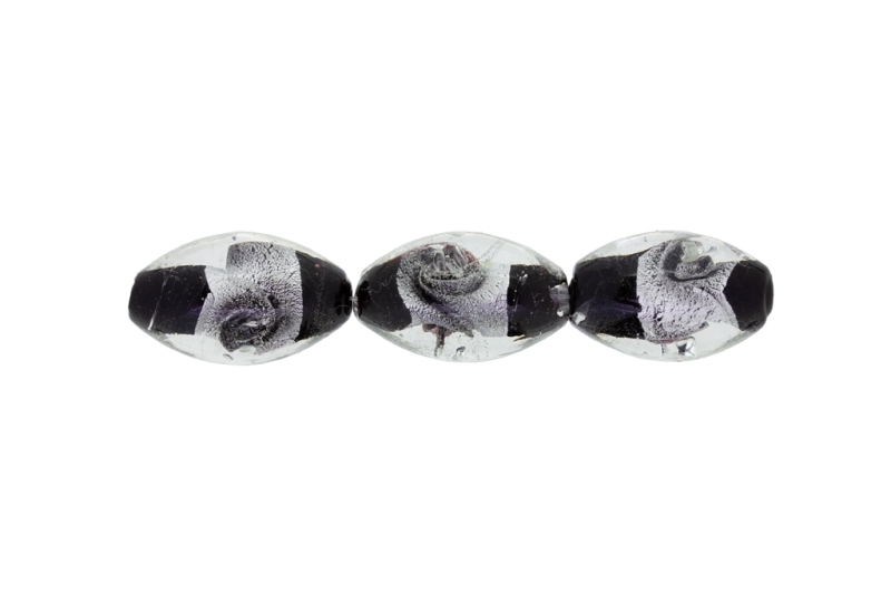 GLASS BEADS - MURANO STYLE - ELLIPSE WITH SILVER FILLING - SPIRAL - 24х16mm WHITE AND BLACK - 48pcs. Hole:1.5mm