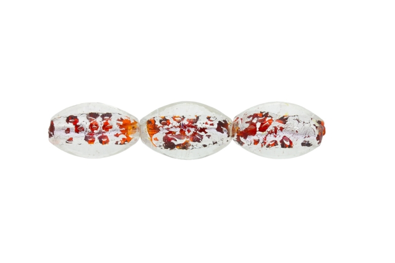 GLASS BEADS - MURANO STYLE - ELLIPSE WITH SILVER FILLING 02 - 24х16mm WHITE AND RED (LIGHT) - 48pcs. Hole:1.5mm