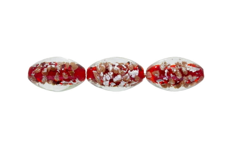 GLASS BEADS - MURANO STYLE - ELLIPSE WITH COLORFUL FILLING - 24х16mm RED-SILVER-GOLD - 48pcs. Hole:1.5mm