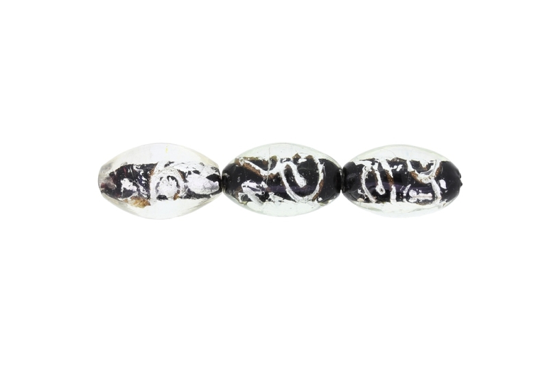 GLASS BEADS - MURANO STYLE - ELLIPSE WITH COLORFUL FILLING 02 - 24х16mm WHITE-BLACK-SILVER-GOLD - 48pcs. Hole:1.5mm