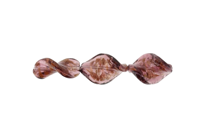 GLASS BEADS - MURANO STYLE - ELLIPSE WAVE WITH SPOTS - TRANSPARENT - 28х18mm CYCLAMEN (DARK) AND COPPER - 60pcs. Hole:1.5mm