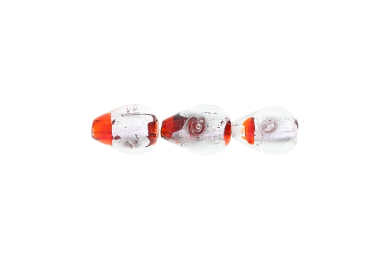 GLASS BEADS - MURANO STYLE - DROP WITH SILVER FILLING - SPIRAL - 21х15mm WHITE AND RED - 45pcs. Hole:1.5mm