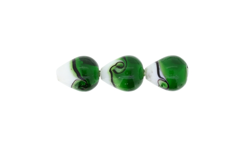 GLASS BEADS - MURANO STYLE - DROP - OPAQUE WITH TRANSPARENT - 22х18mm WHITE-GREEN (DARK)-PURPLE (DARK) - 45pcs. Hole:1.5mm