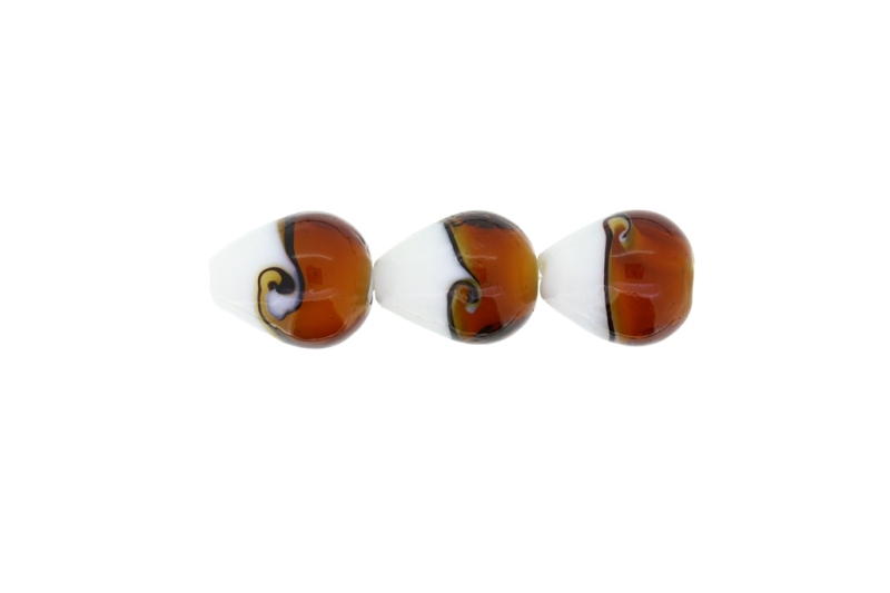 GLASS BEADS - MURANO STYLE - DROP - OPAQUE WITH TRANSPARENT - 22х18mm WHITE-BROWN-PURPLE (DARK) - 45pcs. Hole:1.5mm