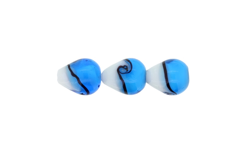 GLASS BEADS - MURANO STYLE - DROP - OPAQUE WITH TRANSPARENT - 22х18mm WHITE-BLUE SKY (DARK)-PURPLE (DARK) - 45pcs. Hole:1.5mm