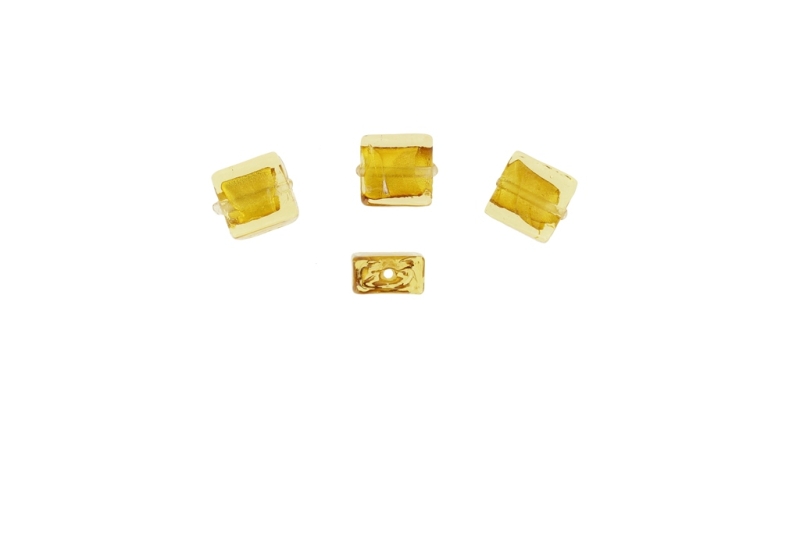 GLASS BEADS - MURANO STYLE - SQUARE WITH SILVER FILLING - 12х12х6mm AMBER - 150pcs. Hole:1.5mm