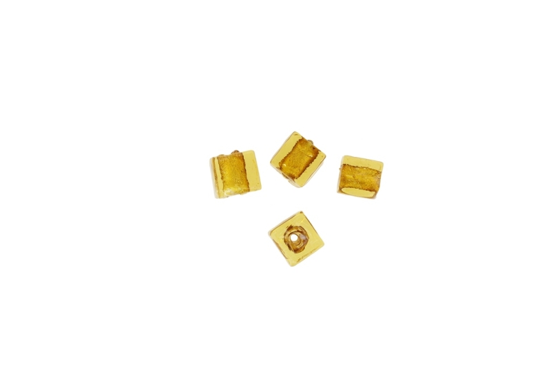 GLASS BEADS - MURANO STYLE - CUBE WITH SILVER FILLING - 10х10mm AMBER (DARK) - 120pcs. Hole:1.5mm