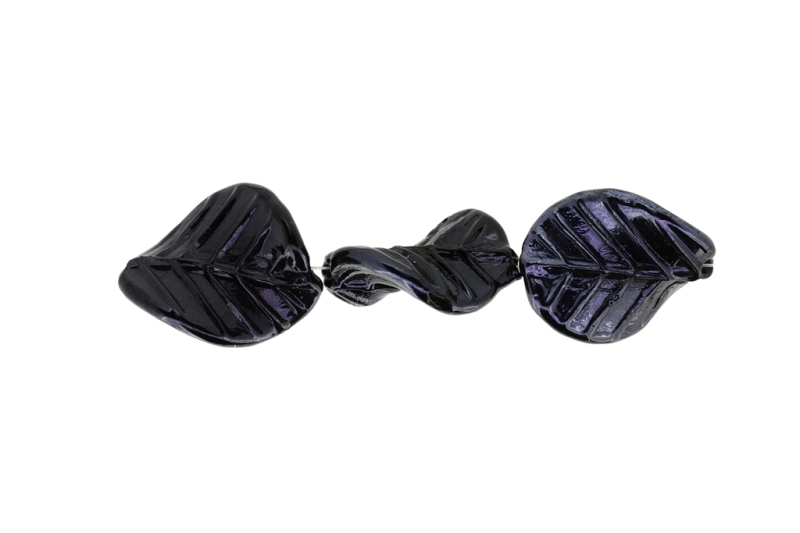 GLASS BEADS - MURANO STYLE - LEAF 01 - OPAQUE WITH PEARL FINISH - 31х25mm BLACK - 75pcs. Hole:1.5mm