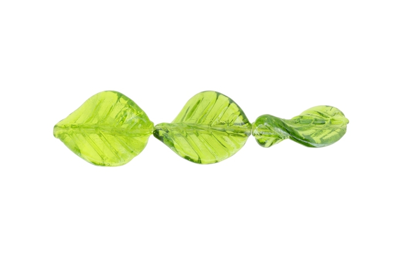 GLASS BEADS - MURANO STYLE - LEAF 01 - TRANSPARENT WITH PEARL FINISH - 31х25mm GREEN MILITARY - 75pcs. Hole:1.5mm