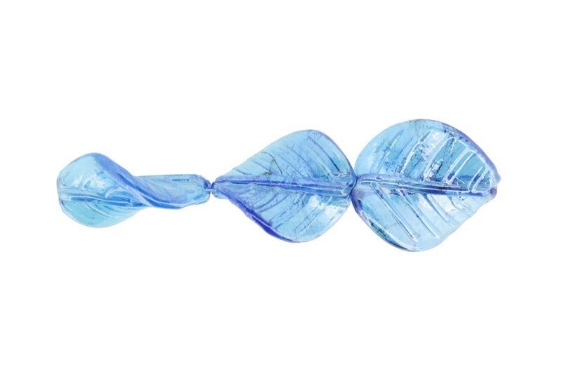 GLASS BEADS - MURANO STYLE - LEAF 01 - TRANSPARENT WITH PEARL FINISH - 31х25mm BLUE - 75pcs. Hole:1.5mm