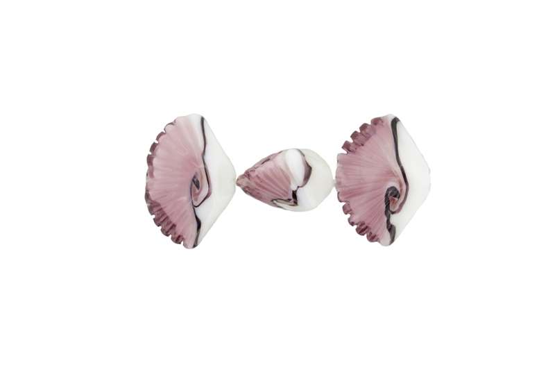 GLASS BEADS - MURANO STYLE - SEA SHELL - OPAQUE WITH TRANSPARENT - 20х30х14mm WHITE-ROSE DUST-PURPLE (DARK) - 48pcs. Hole:1.5mm