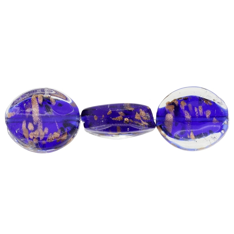 GLASS BEADS - MURANO STYLE - OVAL CONCAVED WITH SPOTS - TRANSPARENT - 29х25х11mm WHITE-BLUE (DARK)-COPPER - 30pcs. Hole:1.5mm