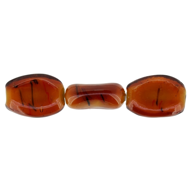 GLASS BEADS - MURANO STYLE - OVAL IRREGULAR WITH WHITE FILLING AND SPOTS - 30х23х12mm BROWN AND COLORFUL - 30pcs. Hole:1.5mm