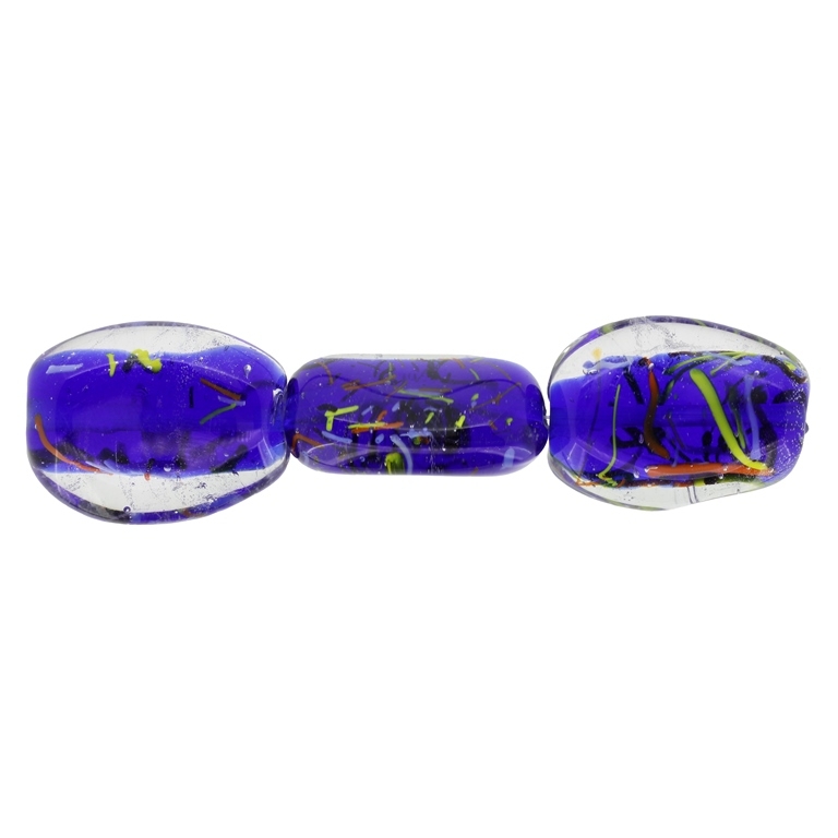 GLASS BEADS - MURANO STYLE - OVAL IRREGULAR WITH SPOTS - TRANSPARENT - 30х23х12mm WHITE-BLUE (DARK)-COLORFUL - 30pcs. Hole:1.5mm