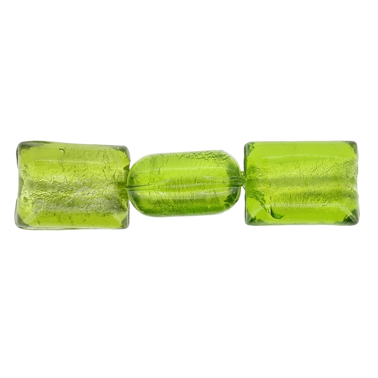 GLASS BEADS - MURANO STYLE - RECTANGULAR WITH SILVER FILLING - 20х16х11mm GREEN MILITARY - 60pcs. Hole:1.5mm