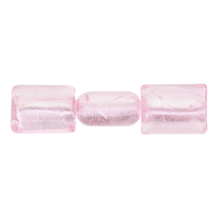 GLASS BEADS - MURANO STYLE - RECTANGULAR WITH SILVER FILLING - 20х16х11mm PINK - 60pcs. Hole:1.5mm