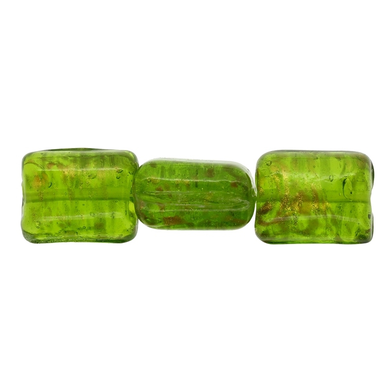 GLASS BEADS - MURANO STYLE - RECTANGULAR WITH SPOTS - TRANSPARENT - 20х16х13mm GREEN MILITARY AND GOLD - 60pcs. Hole:1.5mm