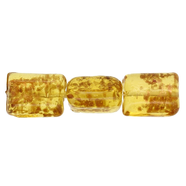 GLASS BEADS - MURANO STYLE - RECTANGULAR WITH SPOTS - TRANSPARENT - 20х16х13mm AMBER AND COPPER - 60pcs. Hole:1.5mm