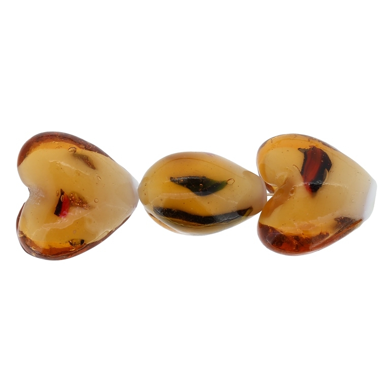 GLASS BEADS - MURANO STYLE - HEART 01 WITH WHITE FILLING AND SPOTS - 20х20х13mm BROWN AND COLORFUL - 60pcs. Hole:1.5mm