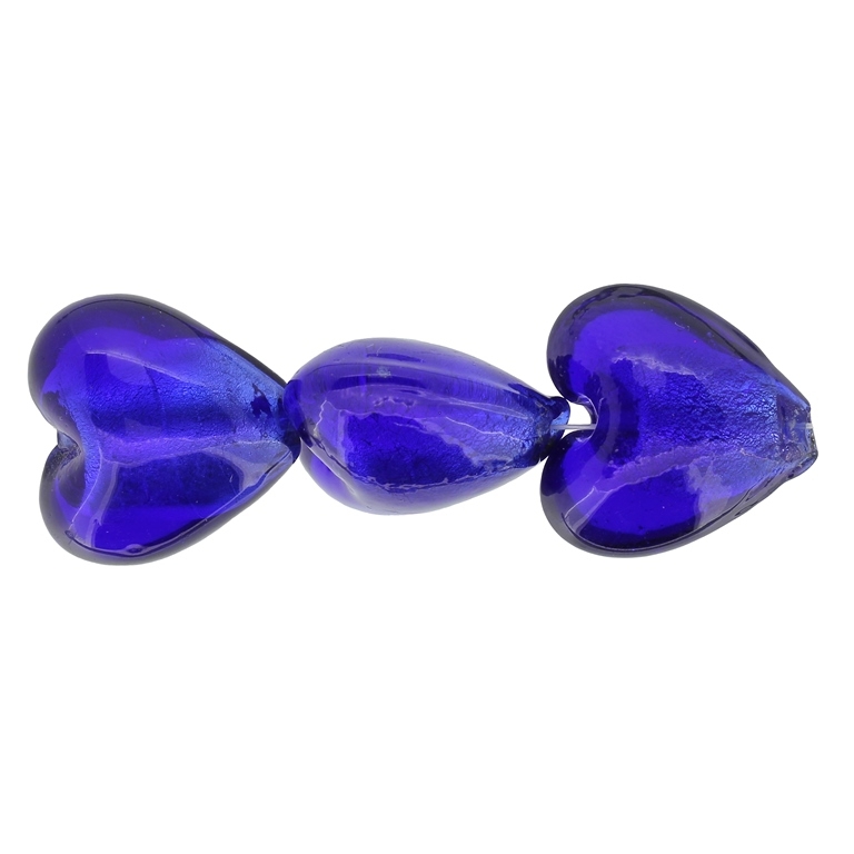 GLASS BEADS - MURANO STYLE - HEART 01 WITH SILVER FILLING - 20х20х13mm BLUE (DARK) - 60pcs. Hole:1.5mm