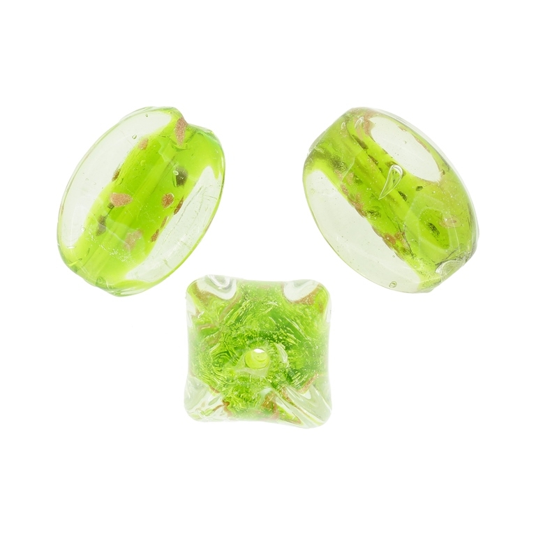 GLASS BEADS - MURANO STYLE - LANTERN WITH COLORFUL FILLING - 25х19mm WHITE-GREEN-COPPER - 36pcs. Hole:1.5mm