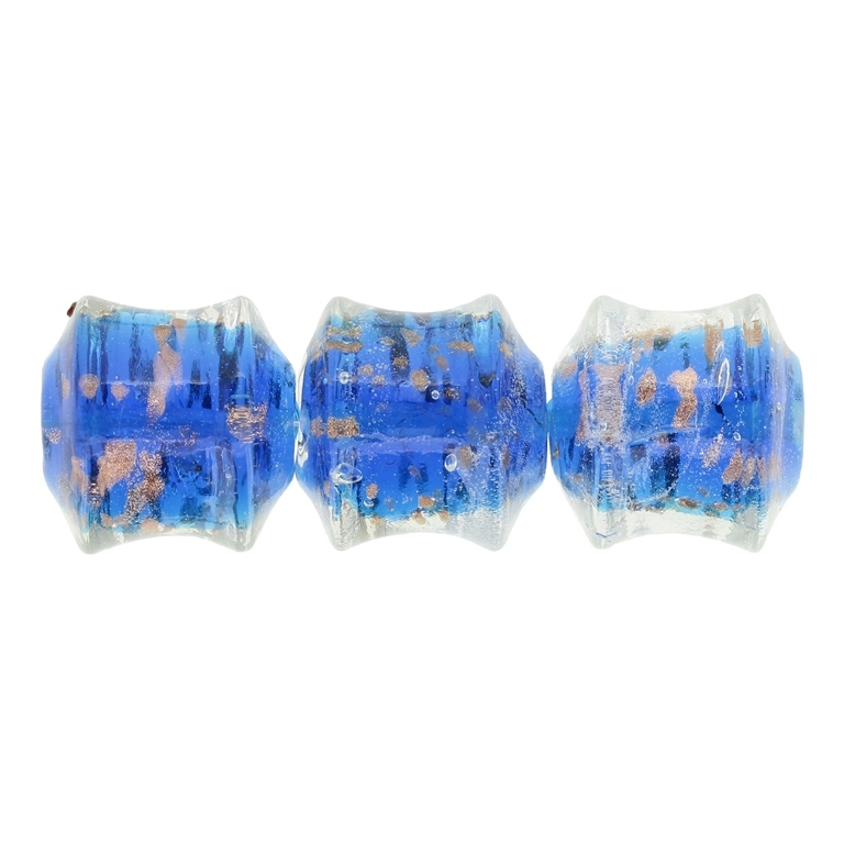 GLASS BEADS - MURANO STYLE - CYLINDER CONCAVED WITH SPOTS - TRANSPARENT - 21х21mm WHITE-BLUE-COPPER - 36pcs. Hole:1.5mm