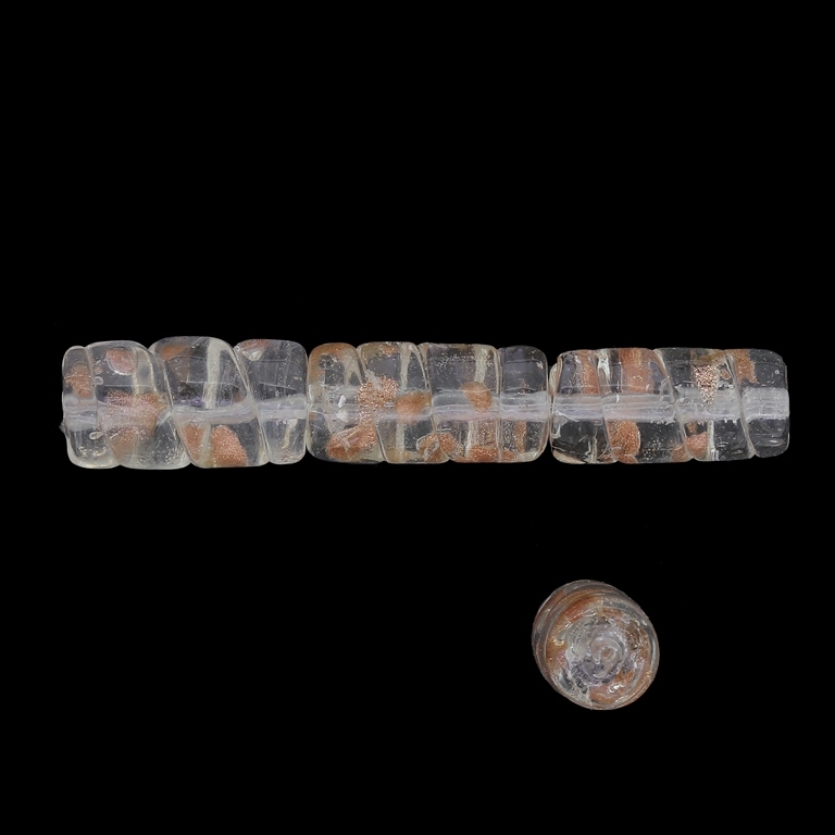 GLASS BEADS - MURANO STYLE - CYLINDER WITH RELIEF SPIRAL - TRANSPARENT - 21х11mm WHITE AND COPPER - 60pcs. Hole:1.5mm