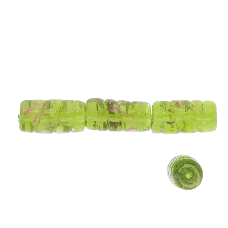 GLASS BEADS - MURANO STYLE - CYLINDER WITH RELIEF SPIRAL - TRANSPARENT - 21х11mm GREEN MILITARY AND COPPER - 60pcs. Hole:1.5mm