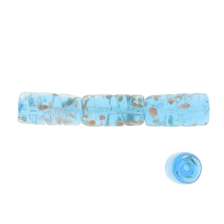 GLASS BEADS - MURANO STYLE - CYLINDER WITH RELIEF SPIRAL - TRANSPARENT - 21х11mm BLUE SKY AND COPPER - 60pcs. Hole:1.5mm