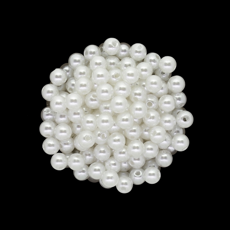 ACRYLIC IMITATION PLASTIC PEARLS - BALL - 6mm WHITE 01 - PACKAGE 500g Hole-2.0mm (4800 pcs.)