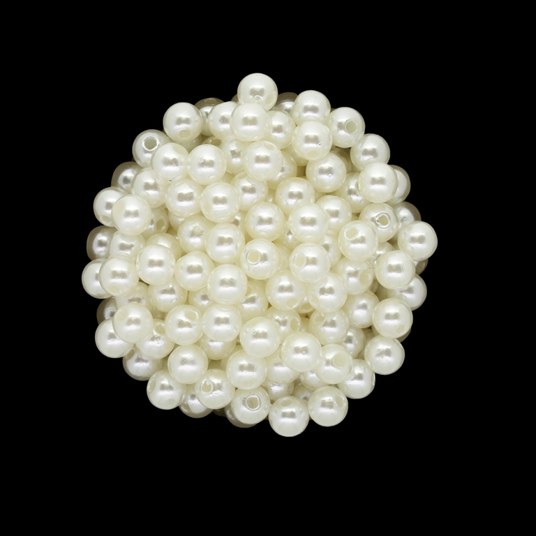 ACRYLIC IMITATION PLASTIC PEARLS - BALL - 6mm ECRU 02 - PACKAGE 500g Hole-2.0mm (4800 pcs.)