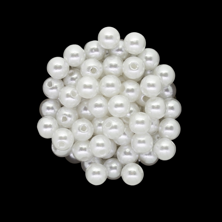 ACRYLIC IMITATION PLASTIC PEARLS - BALL - 8mm WHITE 01 - PACKAGE 500g Hole-2.5mm (2100 pcs.)