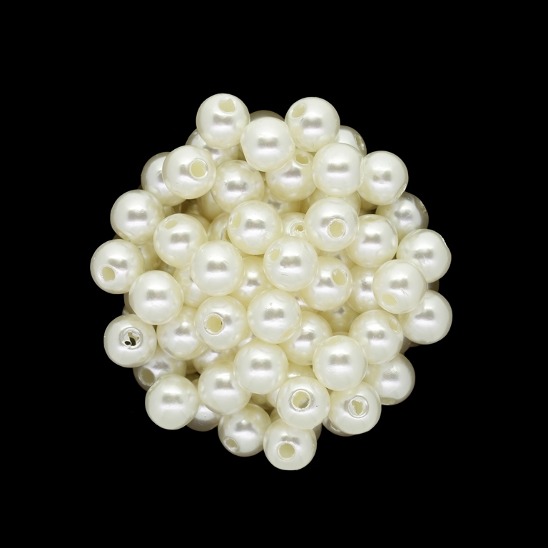 ACRYLIC IMITATION PLASTIC PEARLS - BALL - 8mm ECRU 02 - PACKAGE 500g Hole-2.5mm (2100 pcs.)