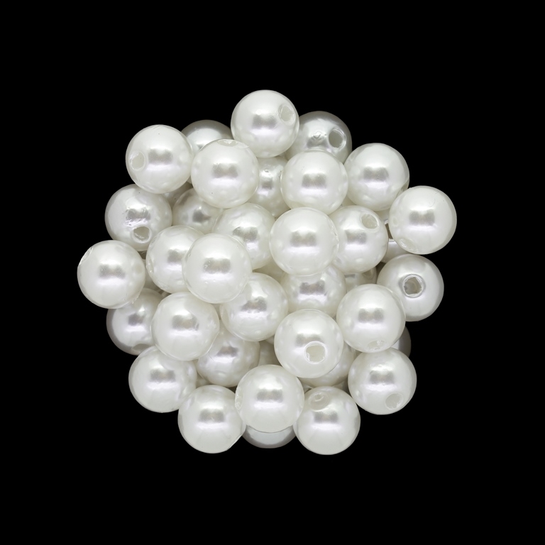 ACRYLIC IMITATION PLASTIC PEARLS - BALL - 10mm WHITE 01 - PACKAGE 500g Hole-2.8mm (990 pcs.)