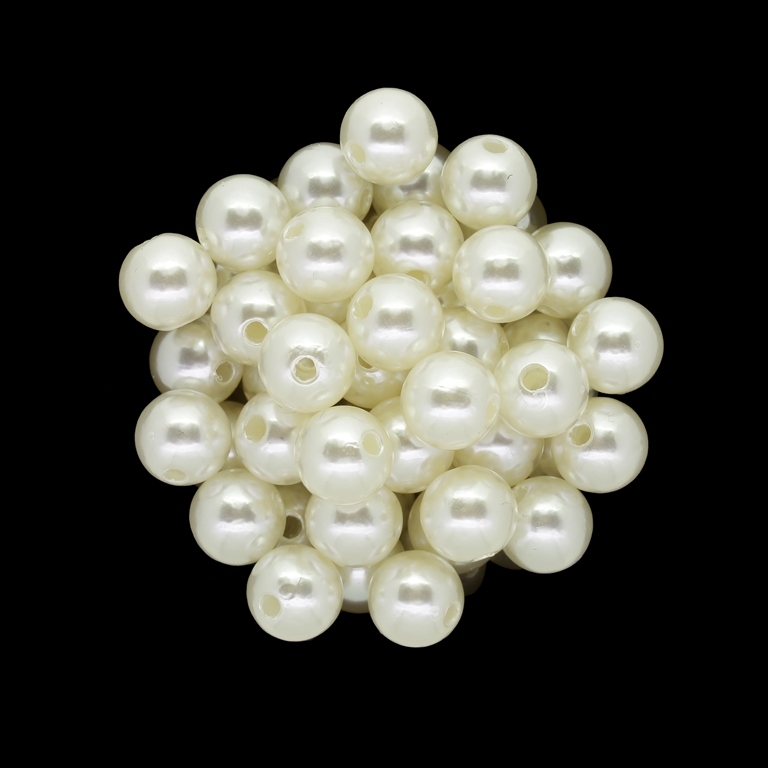 ACRYLIC IMITATION PLASTIC PEARLS - BALL - 10mm ECRU 02 - PACKAGE 500g Hole-2.8mm (990 pcs.)