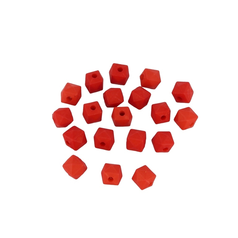 OPAQUE MATTE PLASTIC BEADS - CUBE FACETED - 6.5x7mm RED - PACKAGE 500g  Hole-2.0mm (2300pcs.)