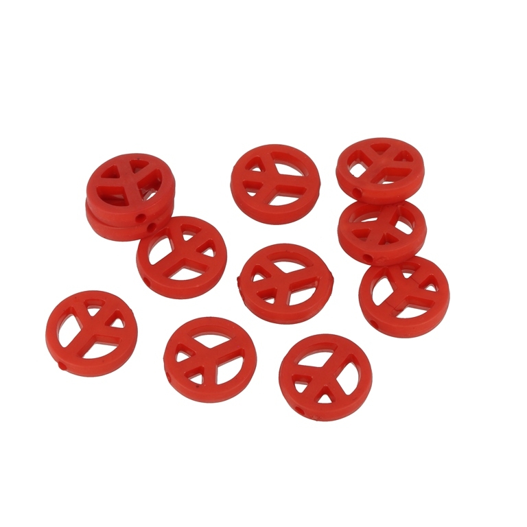 OPAQUE MATTE PLASTIC BEADS - PEACE SIGN - 14.5x3mm RED - 50g  Hole-1.8mm (120pcs.)