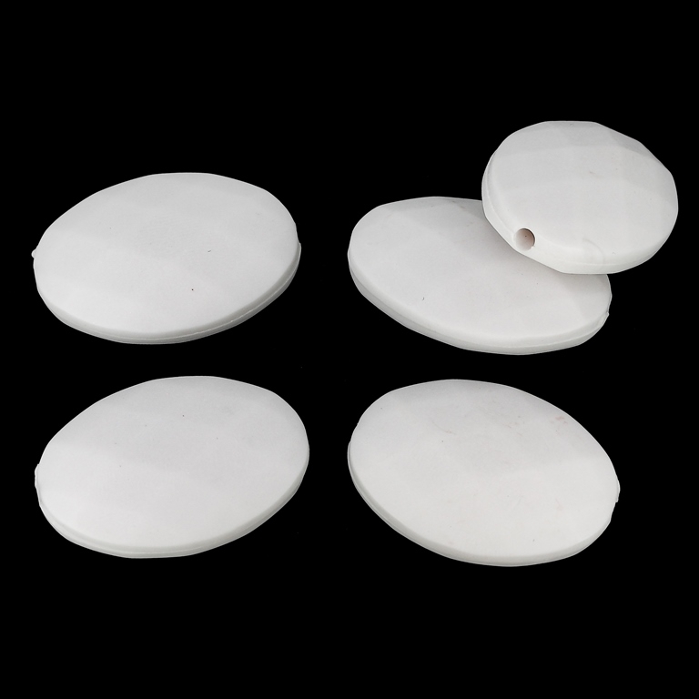 OPAQUE MATTE PLASTIC BEADS - PLATE OVAL FACETED - 32x23x10mm WHITE - 50g  Hole-2.5mm (11pcs.)