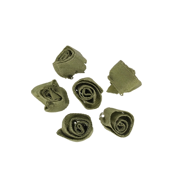 TEXTILE BEADS - SATIN - ROSE 02 - 14mm GREEN MILITARY - 50 pcs.