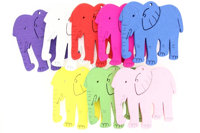 WOODEN FIGURES - ELEPHANT 01 - 62x60x4mm MIX - 50pcs. Hole-2.5mm