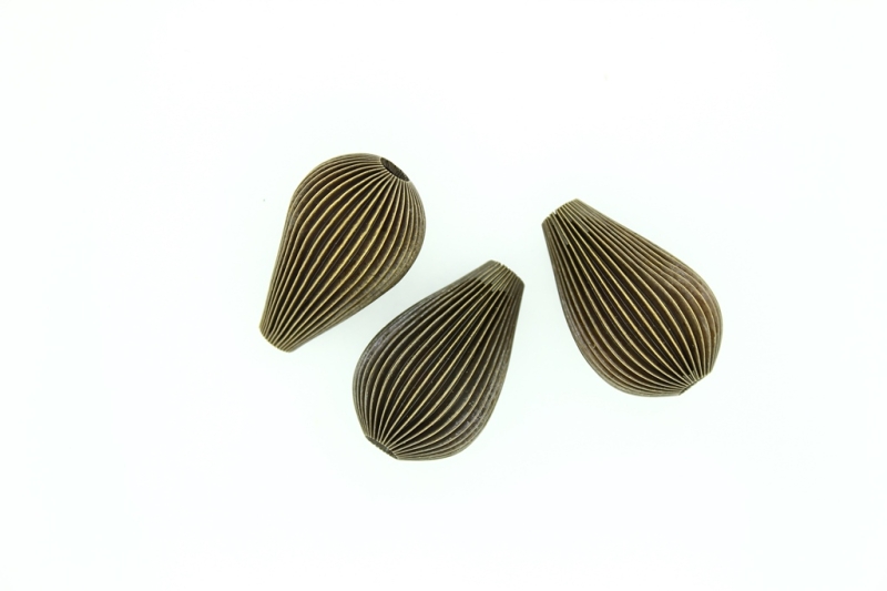 METAL BEADS - CORRUGATED STRIPED DROP - 23х36 MM ANTIQUE BRONZE - 2pcs. Hole:5.0mm