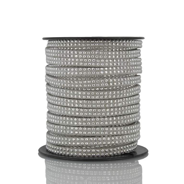 SUEDE CORD FAUX - SILVER STUDDED 2 LINES - 5mm GRAY (LIGHT) 1126 - 2х18meters