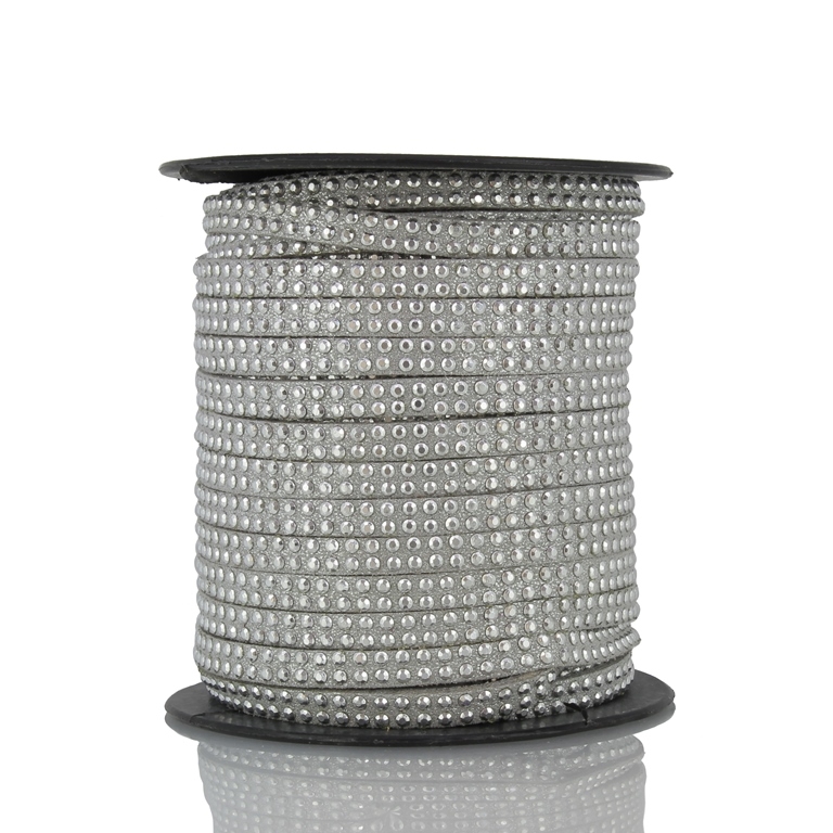 SUEDE CORD FAUX - SILVER STUDDED 2 LINES - 5mm SILVER COLOR 1003 - 2х18meters