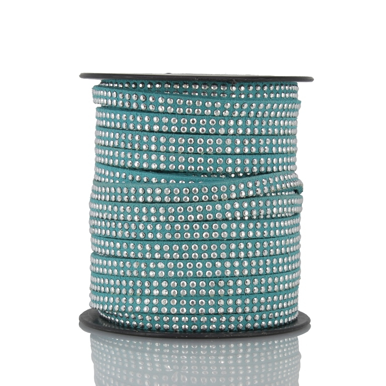 SUEDE CORD FAUX - SILVER STUDDED 2 LINES - 5mm TURQUOISE 1143 - 18meters