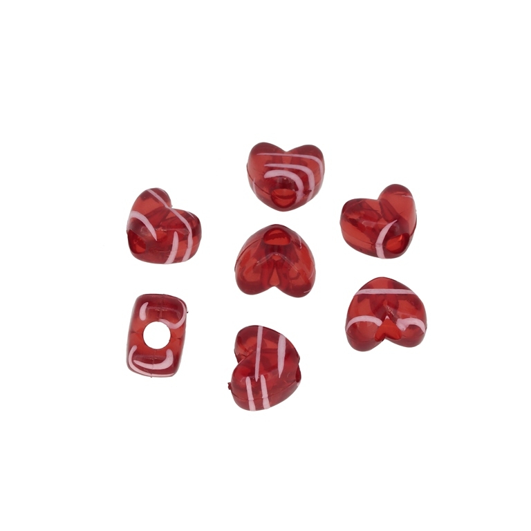 TRANSPARENT PLASTIC BEADS - STRIPE - HEART 04 - 10x12x8mm RED - 50g Hole-4.0mm (84pcs.)