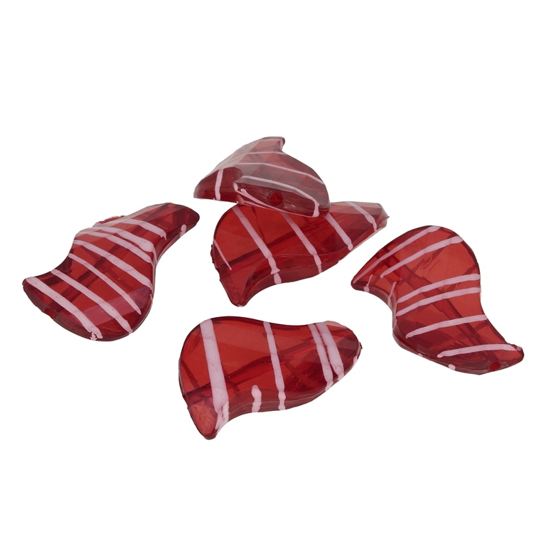 TRANSPARENT PLASTIC BEADS - STRIPE - TILE S FACETED - 27x17mm RED - 50g Hole-2.0mm (26pcs.)