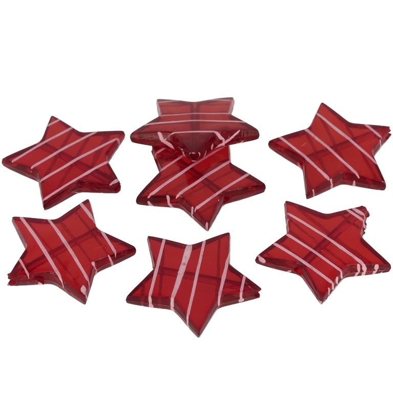 TRANSPARENT PLASTIC BEADS - STRIPE - STAR 04 - 28x5mm RED - 50g Hole-2.0mm (24pcs.)